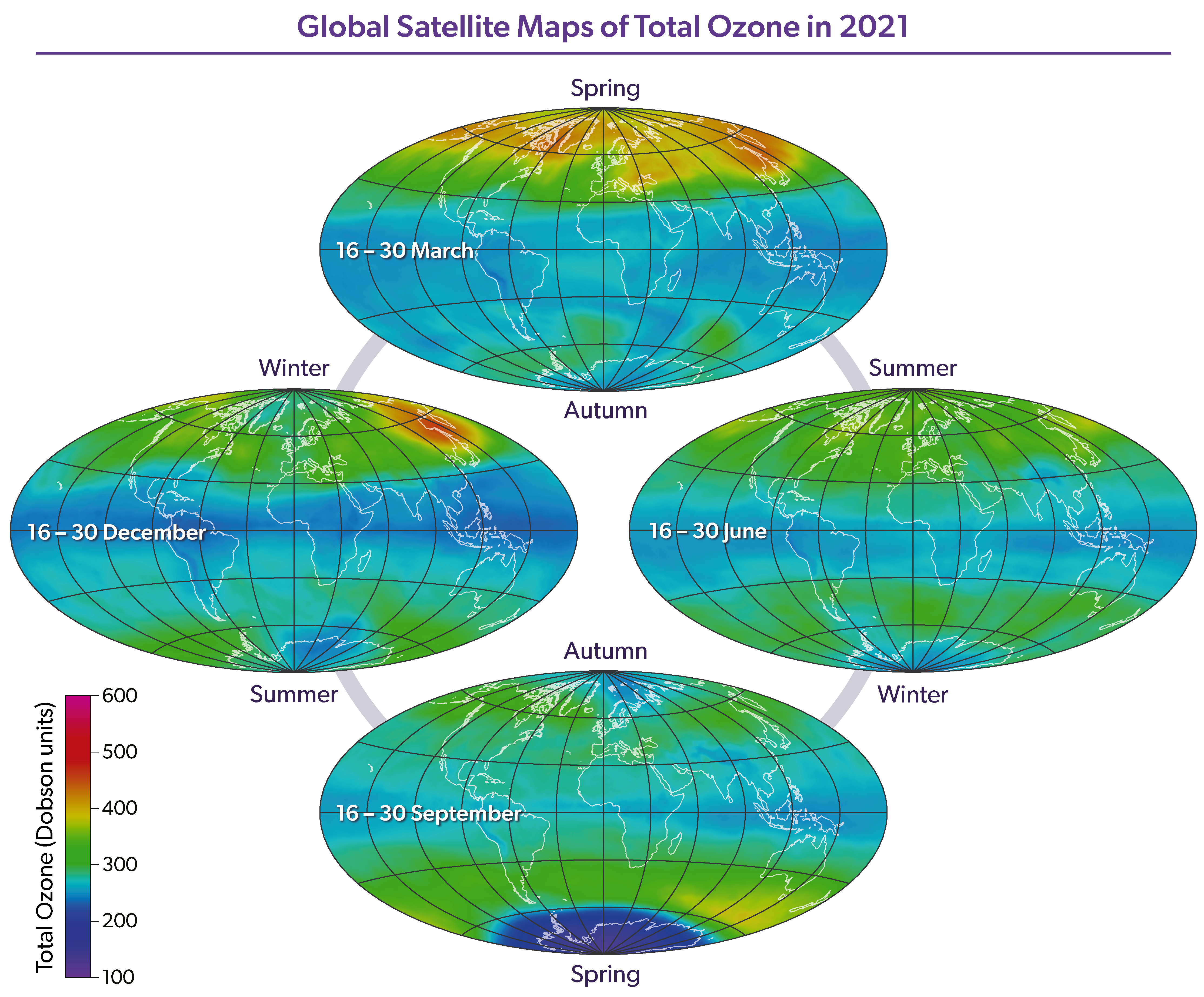 Global Satellite Maps of Total Ozone in 2021