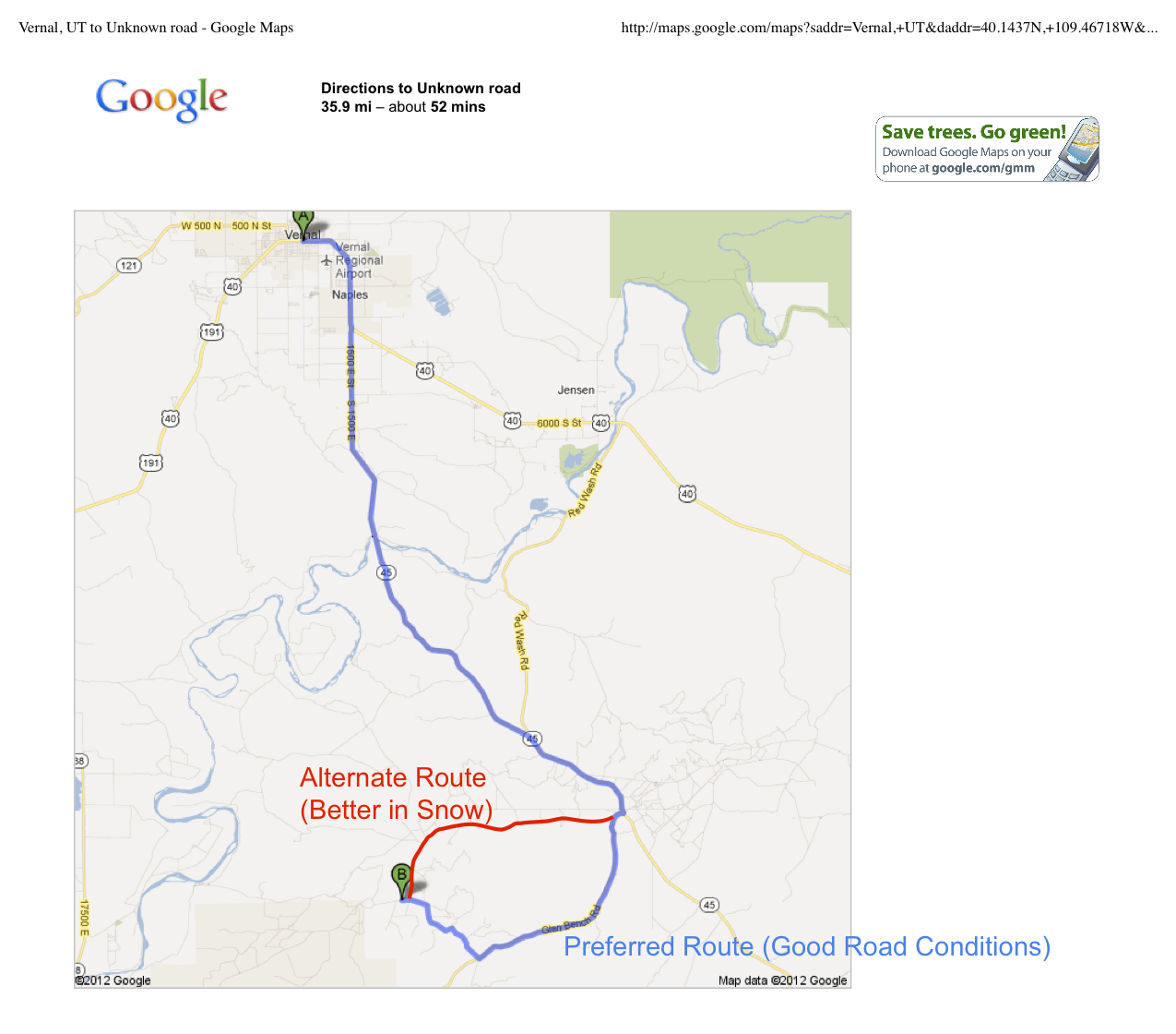 Vernal to Horsepool map