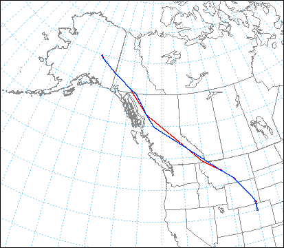 CO-AK transit flight track map