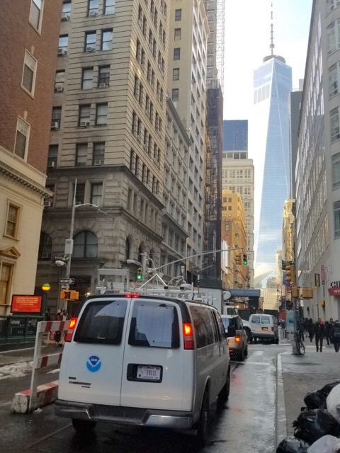 View of van down NYC street