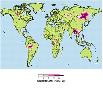 world map of isocyanic acid days
