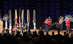 ceremony stage during national anthem