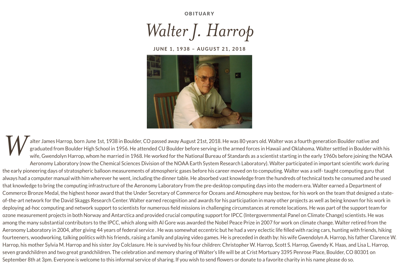 Walt Harrop obituary