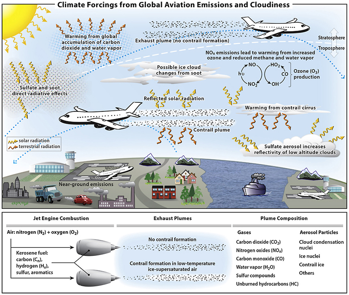 climate forcings from global aviation emissions and cloudiness