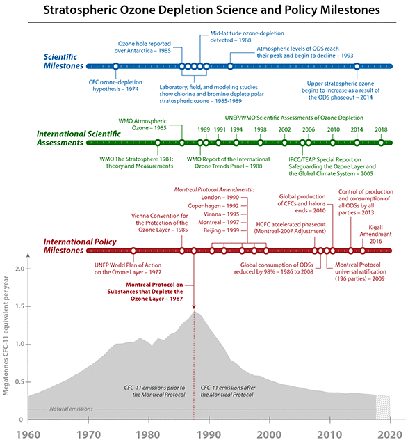 Stratospheric Ozone Depletion Science and Policy Milestones