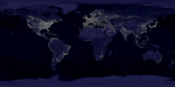 nighttime light sources across the world