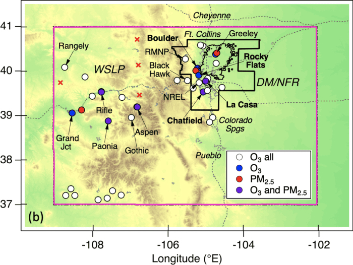 Denver and mountain range relief map