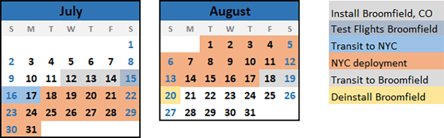 NOAA Twin Otter calendar for June-August 2023