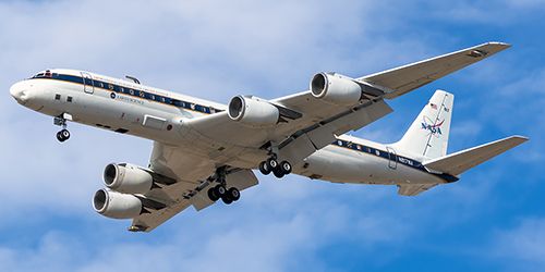 NASA DC-8 landing in Boise during FIREX-AQ