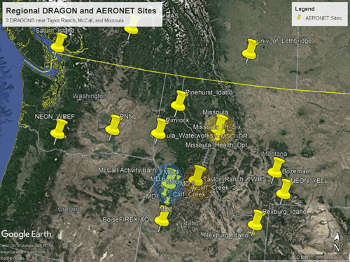 nothwerstern U.S. map of AERONET regoinal and campaign sites