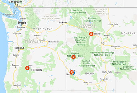 nothwerstern U.S. map of ground sites in relation to flight operations