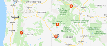 map of project locations in the northwest U.S.