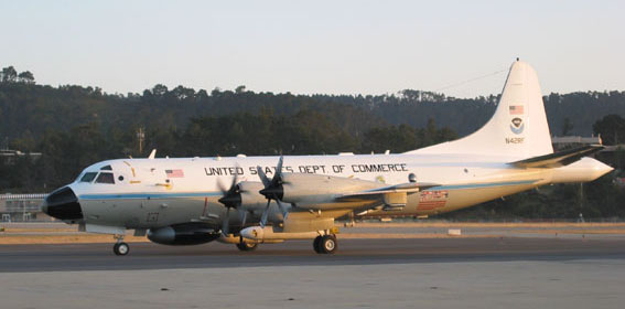 NOAA WP-3D aircraft just after landing in Monterey, CA on April 22, 2002