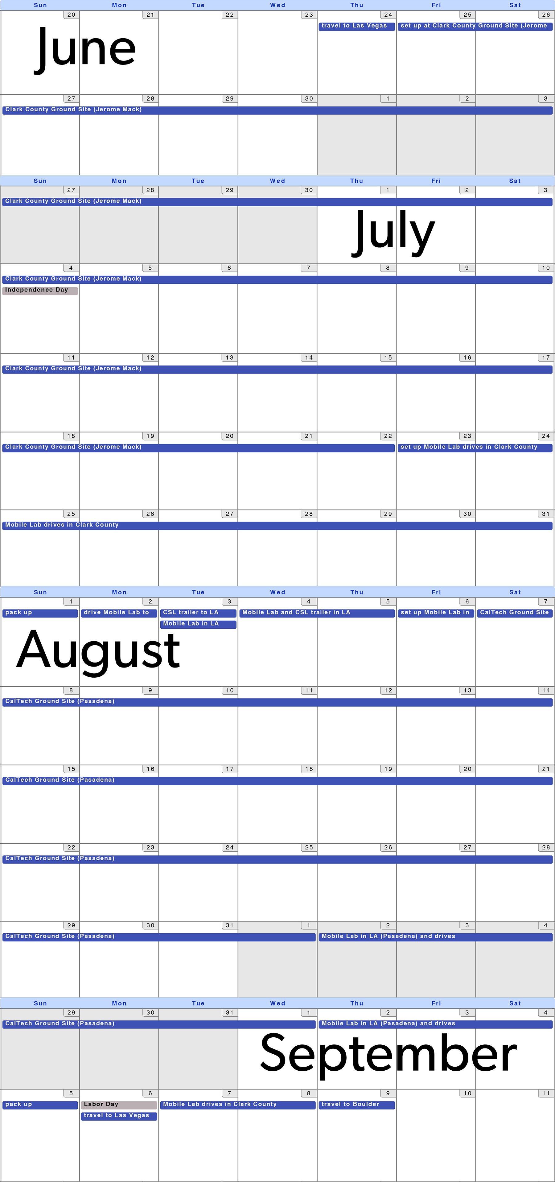 SUNVEx calendar for June-September 2021